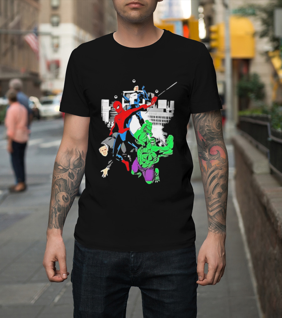 Spider Man The Punisher And The Hulk Marvel Comic Heroes Collage T-Shirt