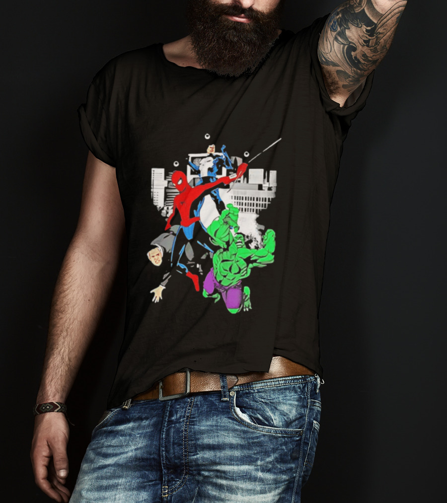 Spider Man The Punisher And The Hulk Marvel Comic Heroes Collage T-Shirt