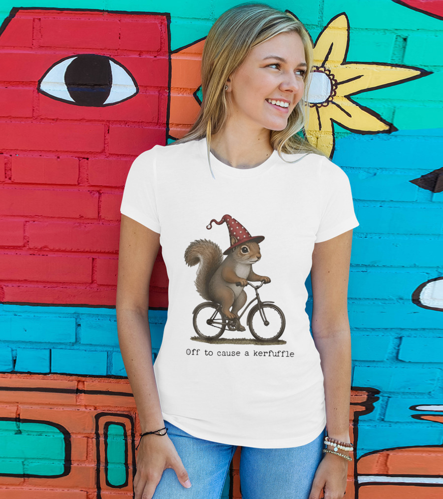 Squirrel In Wizard Hat Riding Bicycle Off To Cause A Kerfuffle T-Shirt