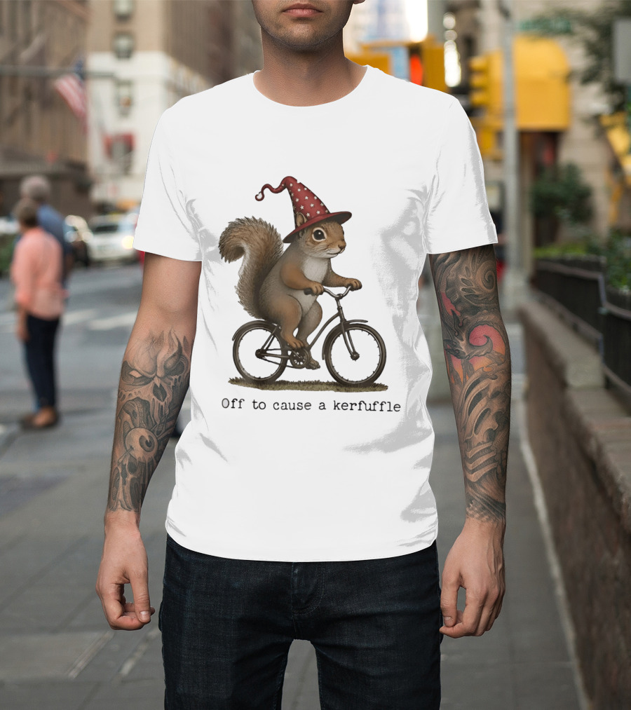 Squirrel In Wizard Hat Riding Bicycle Off To Cause A Kerfuffle T-Shirt