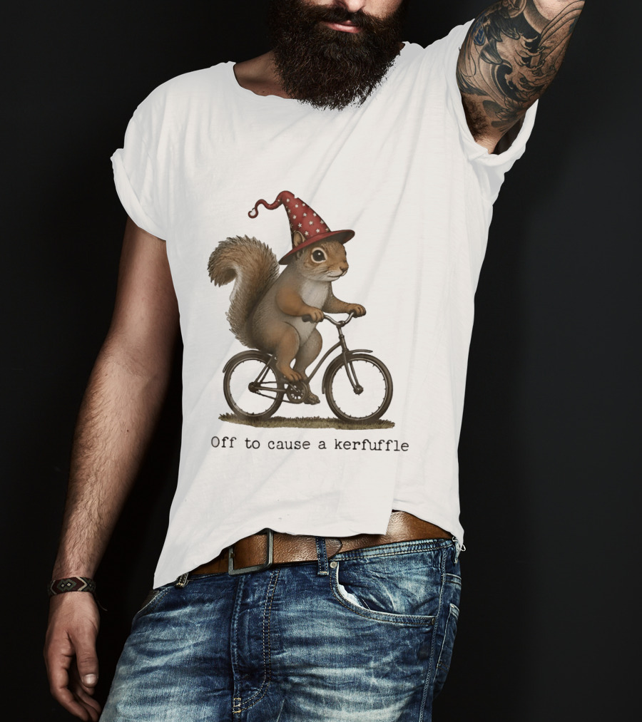 Squirrel In Wizard Hat Riding Bicycle Off To Cause A Kerfuffle T-Shirt