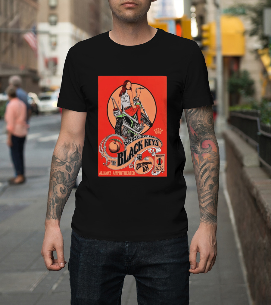 The Black Keys Allianz Amphitheater Richmond VA August 1 2026 Peaches N Kream Motorcycle T-Shirt