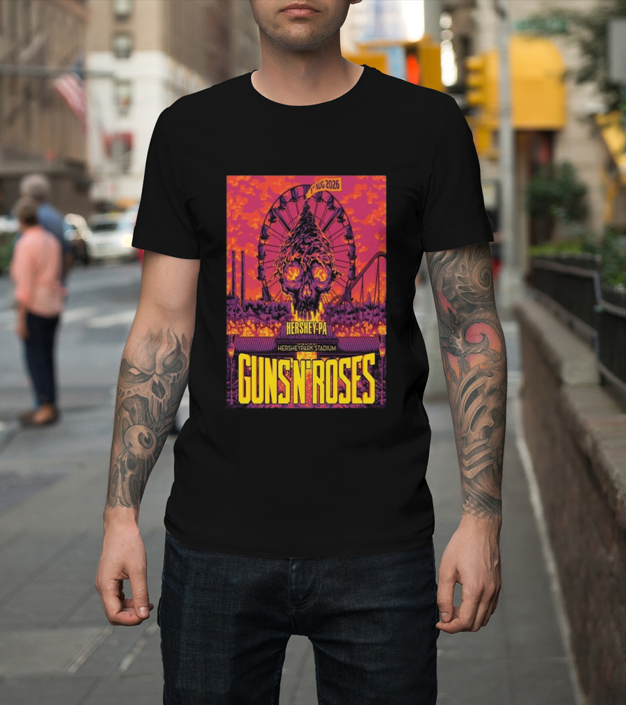 Guns N' Roses Aug 01 2026 Hersheypark Stadium Hershey PA Ferris Wheel Skull Tour T-Shirt