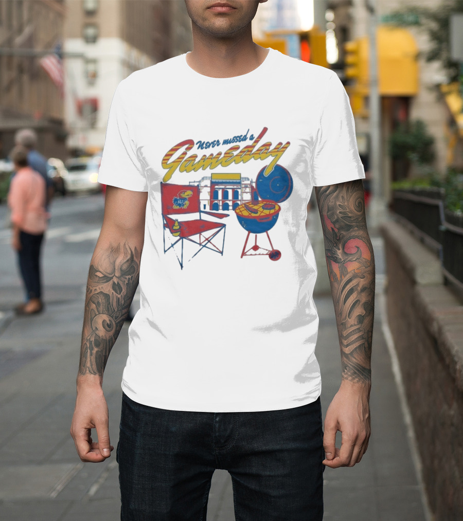 Kansas Jayhawks Never Missed A Gameday BBQ Chair Stadium Grill T-Shirt