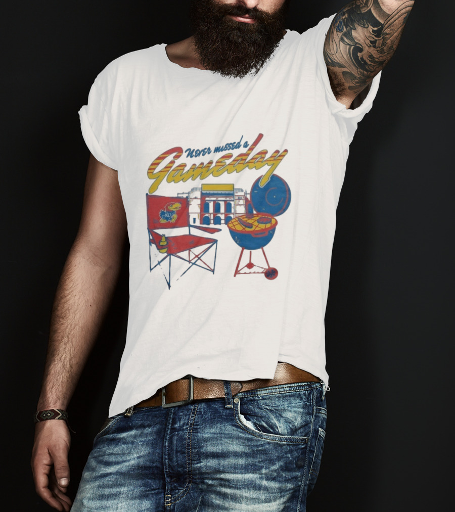 Kansas Jayhawks Never Missed A Gameday BBQ Chair Stadium Grill T-Shirt