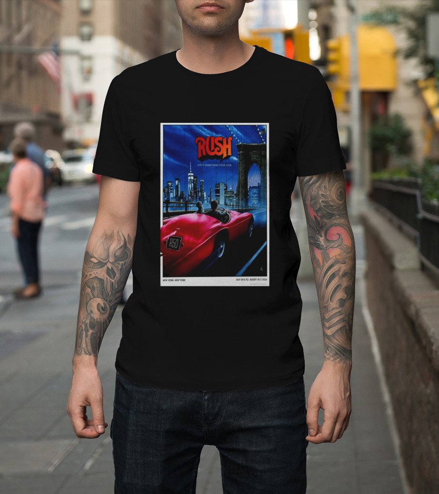 Rush Fifty Something Tour 2026 Manhattan NYC July 28 30 August 1 3 New York Bridge Red Car T-Shirt