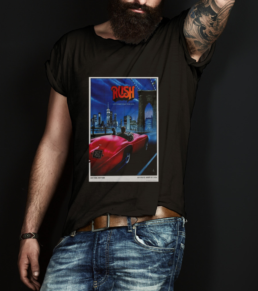 Rush Fifty Something Tour 2026 Manhattan NYC July 28 30 August 1 3 New York Bridge Red Car T-Shirt