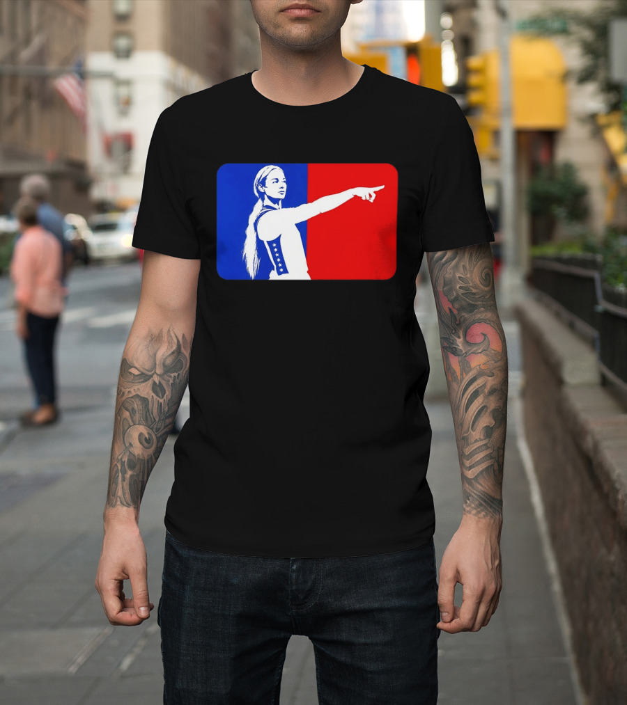 Sophie Cunningham WNBA 2026 Pointing Gesture In Blue And Red T-Shirt