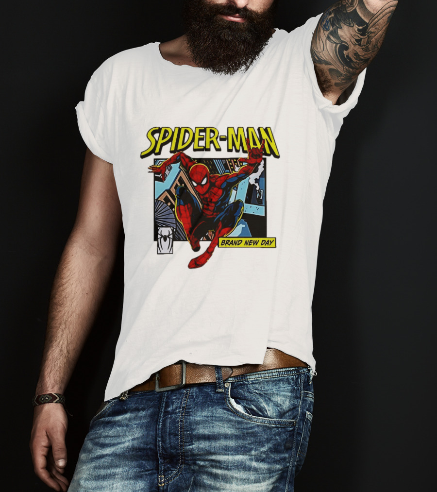 Spider Man Brand New Day Iconic Comic Style Swinging Action T-Shirt