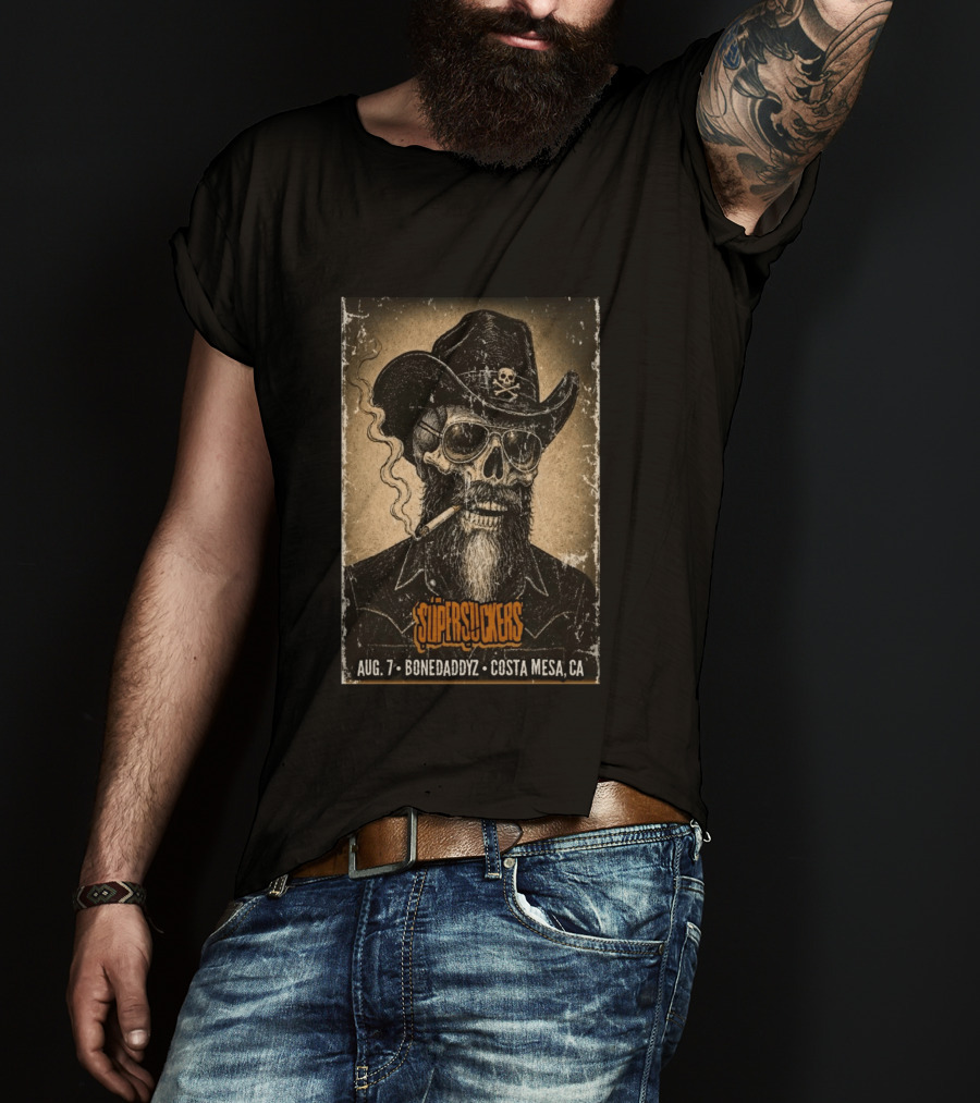 Supersuckers Aug 7 Bonedadydz Costa Mesa CA Cowboy Skull Smoking T-Shirt