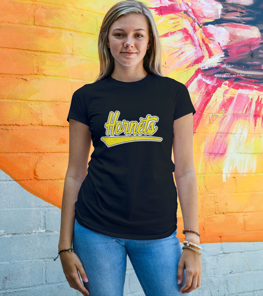 Hornets Team Yellow Text Stylized Font T-Shirt