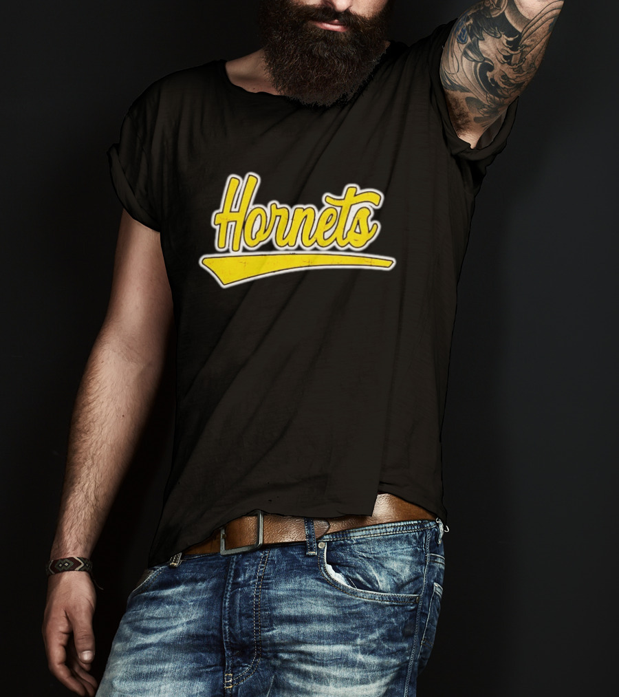 Hornets Team Yellow Text Stylized Font T-Shirt