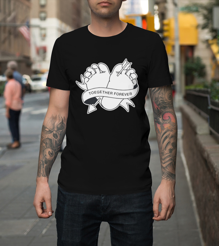 Cupid's Piercing Toegther Forever Two Feet Arrow Heart Ribbon T-Shirt