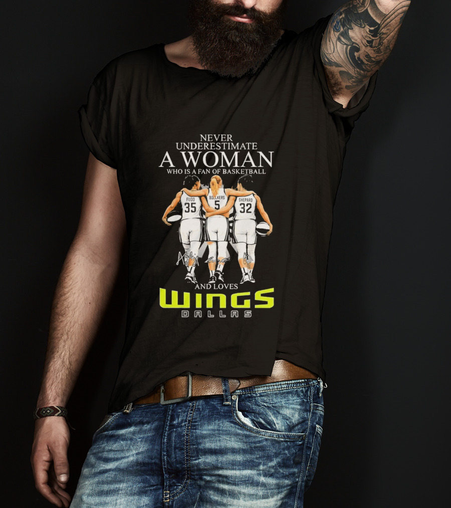 Never Underestimate A Woman Who Is A Fan Of Basketball And Loves Dallas Wings T-Shirt