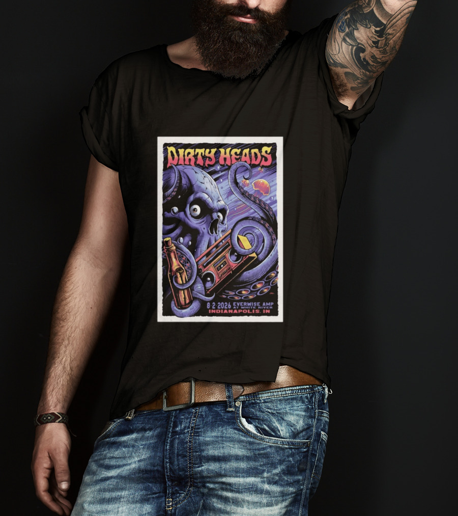 Dirty Heads Everwise Amp At White River 8.2.2026 Indianapolis IN Octopus Skull Alien Boombox T-Shirt