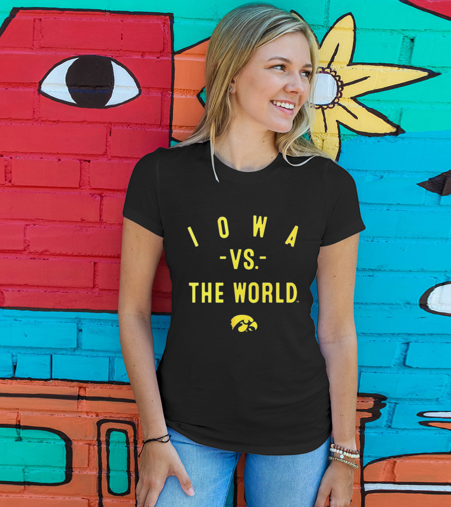 Iowa Hawkeyes NCAA Football Iowa Vs The World 2026 Yellow Text With Hawkeye T-Shirt