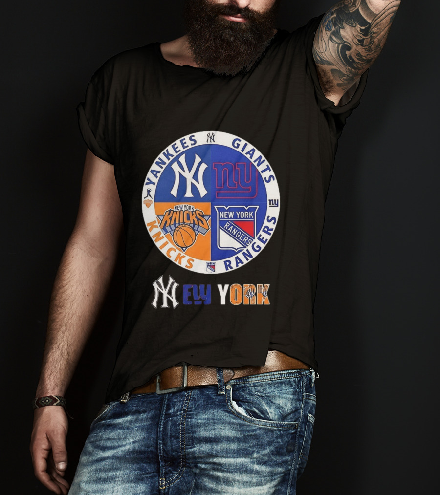 Yankees Giants Knicks Rangers New York Sports Teams Logos T-Shirt