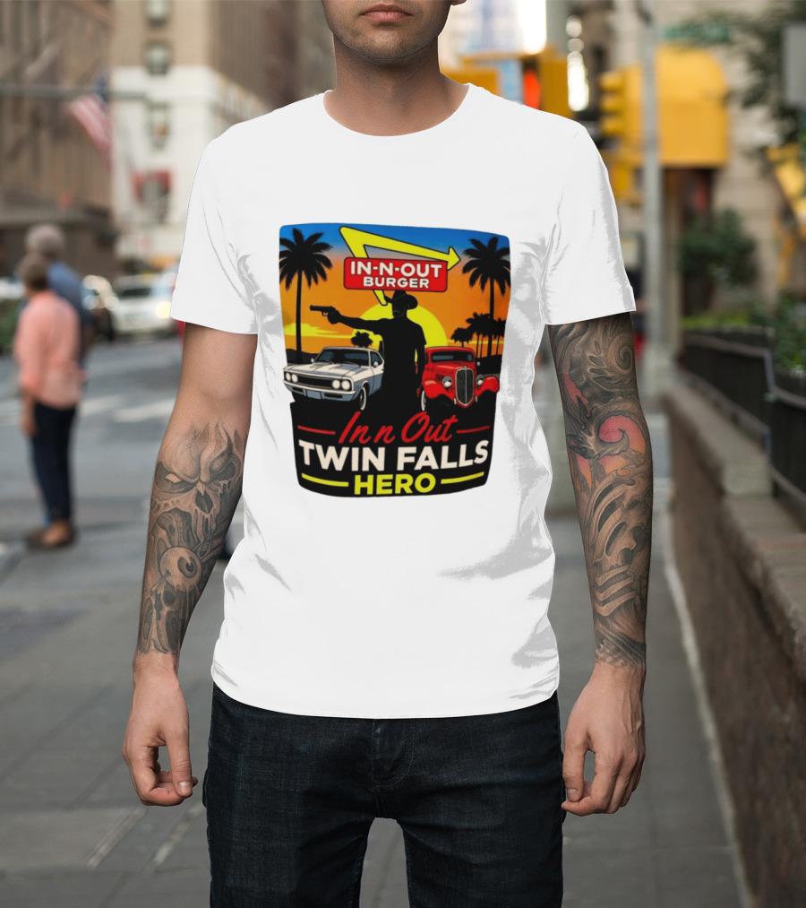 In N Out Burger Twin Falls Hero Sunset Cars Palms 2026 T-Shirt