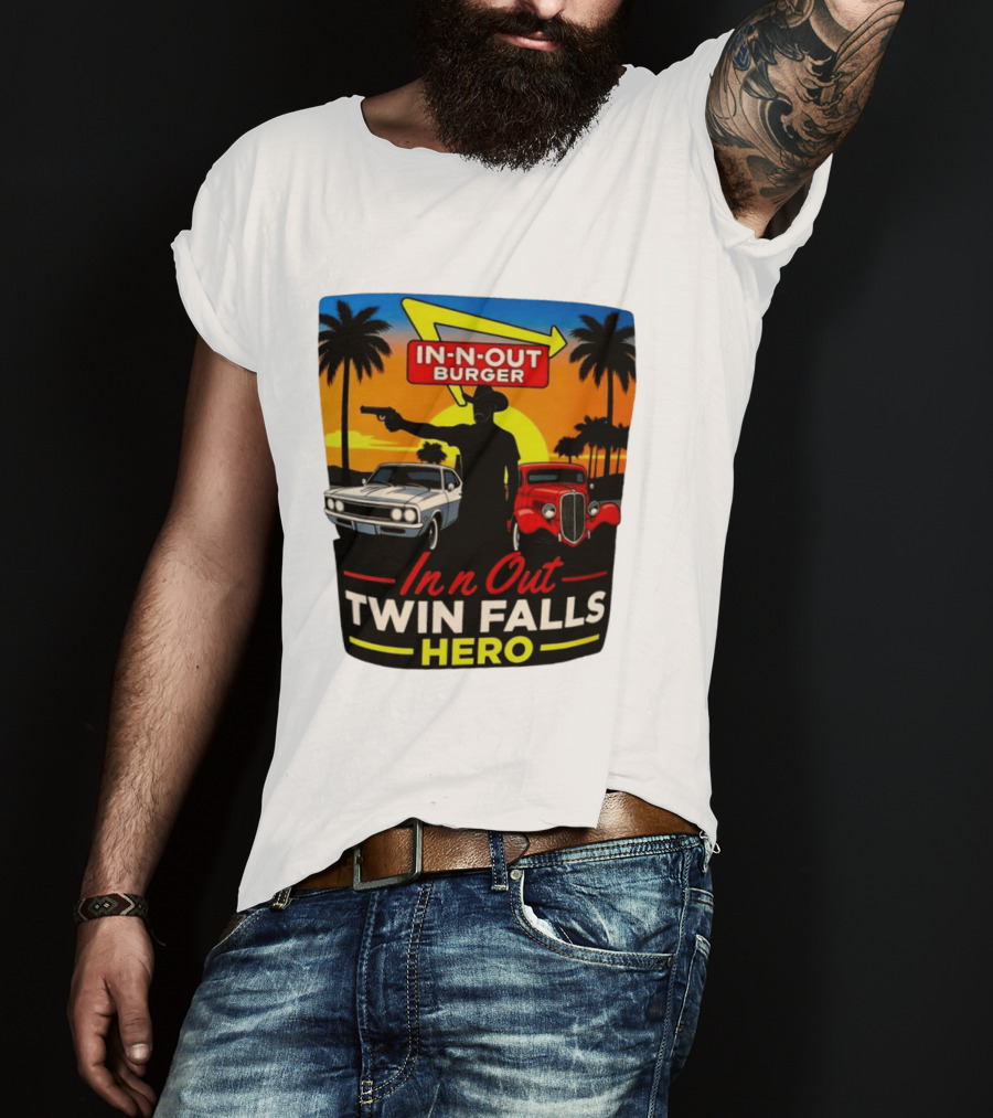 In N Out Burger Twin Falls Hero Sunset Cars Palms 2026 T-Shirt