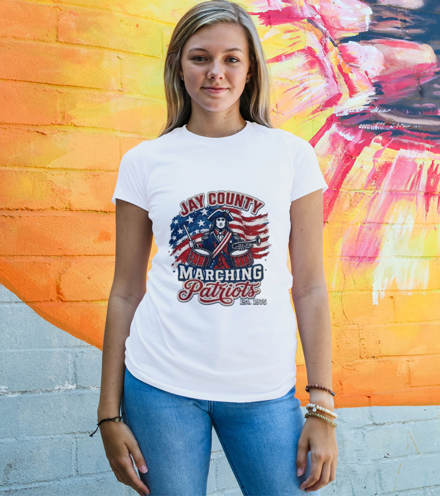 Jay County Marching Patriots Est 1975 American Flag Drummer T-Shirt