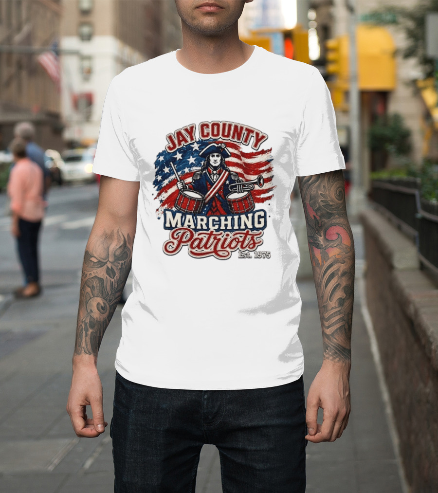 Jay County Marching Patriots Est 1975 American Flag Drummer T-Shirt