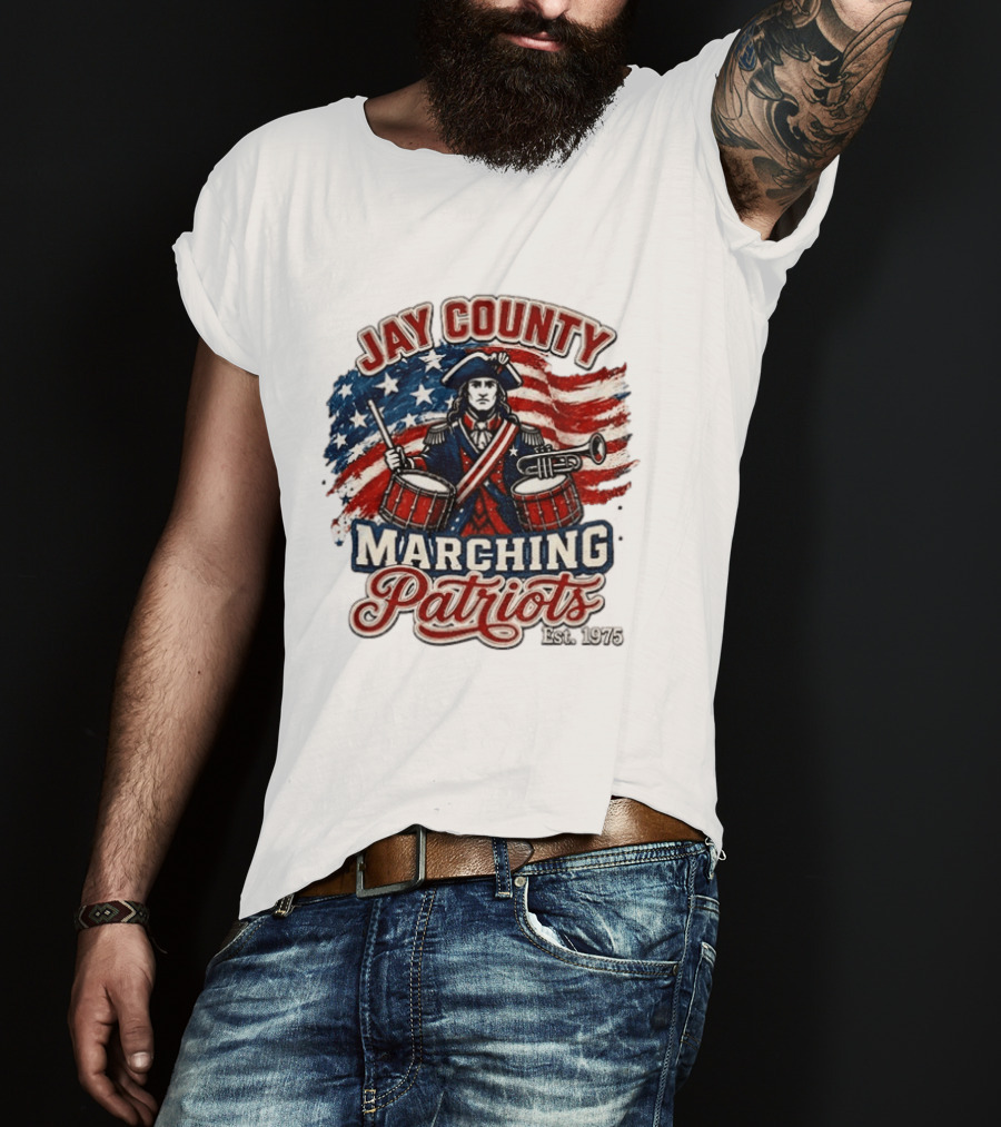 Jay County Marching Patriots Est 1975 American Flag Drummer T-Shirt