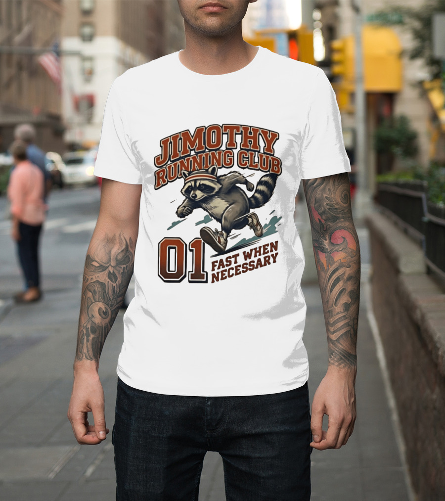 Jimothy Running Club 01 Fast When Necessary Raccoon T-Shirt