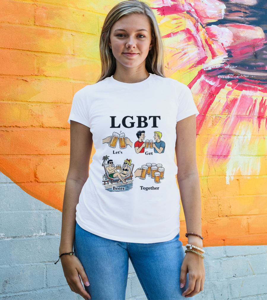 LGBT Let's Get Beers Together Retro Style Beer Cheers Illustrations T-Shirt