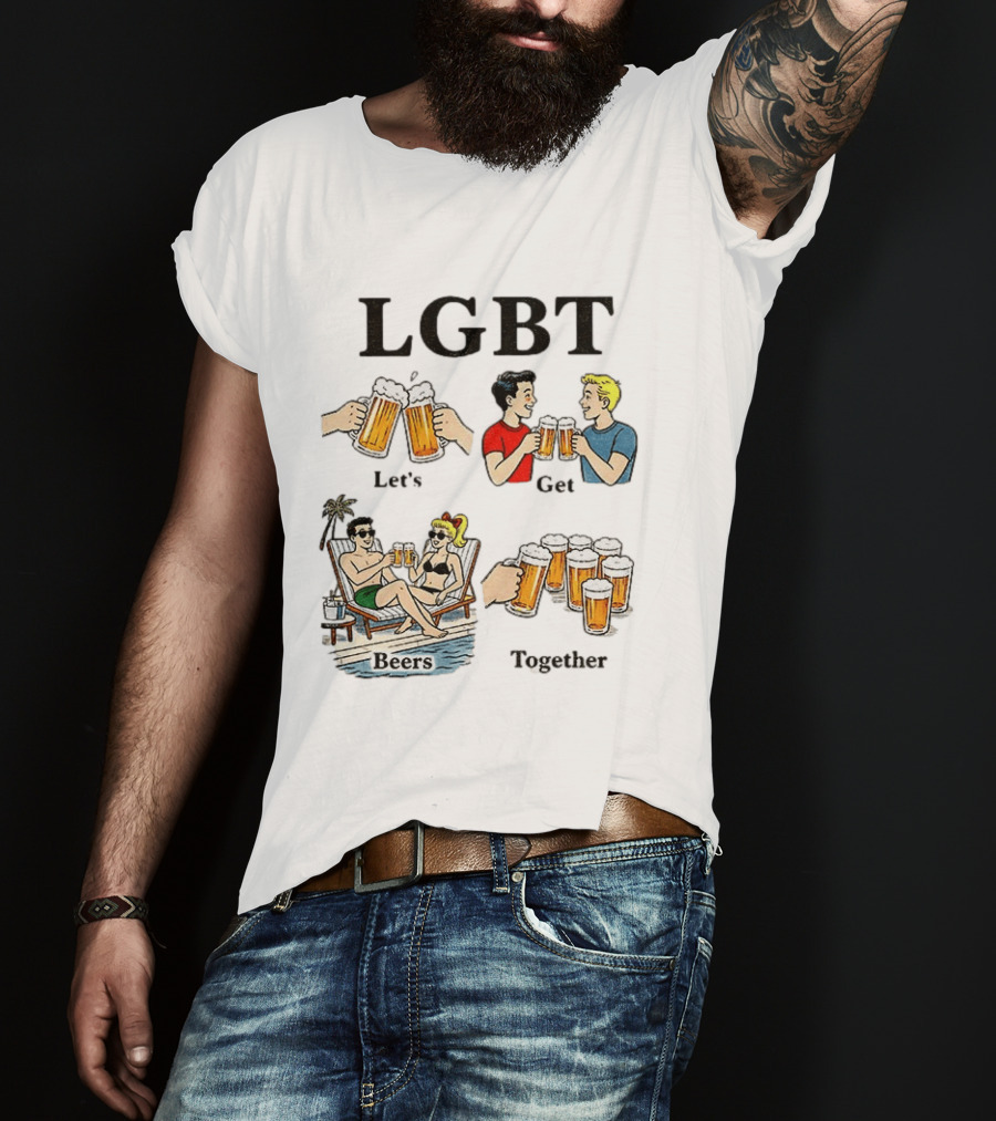 LGBT Let's Get Beers Together Retro Style Beer Cheers Illustrations T-Shirt
