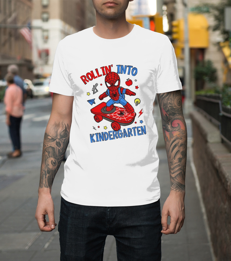 Rollin' Into Kindergarten Spider Man Skateboard Adventure T-Shirt