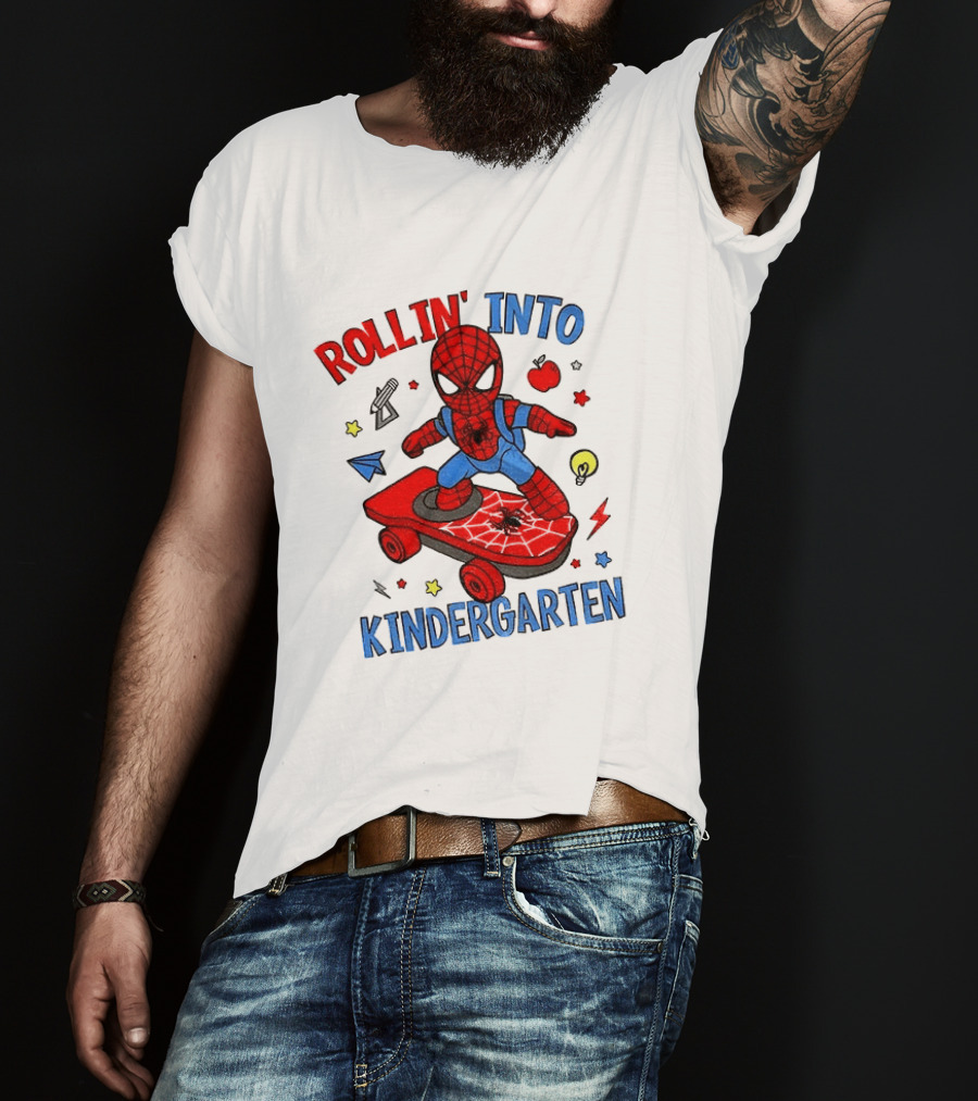 Rollin' Into Kindergarten Spider Man Skateboard Adventure T-Shirt