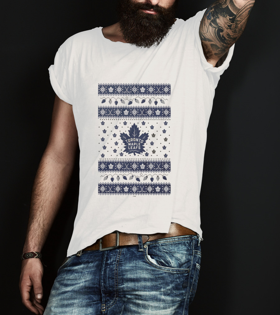 Toronto Maple Leafs Holiday Lights Festive Pattern Leafs Logo Snowflakes T-Shirt