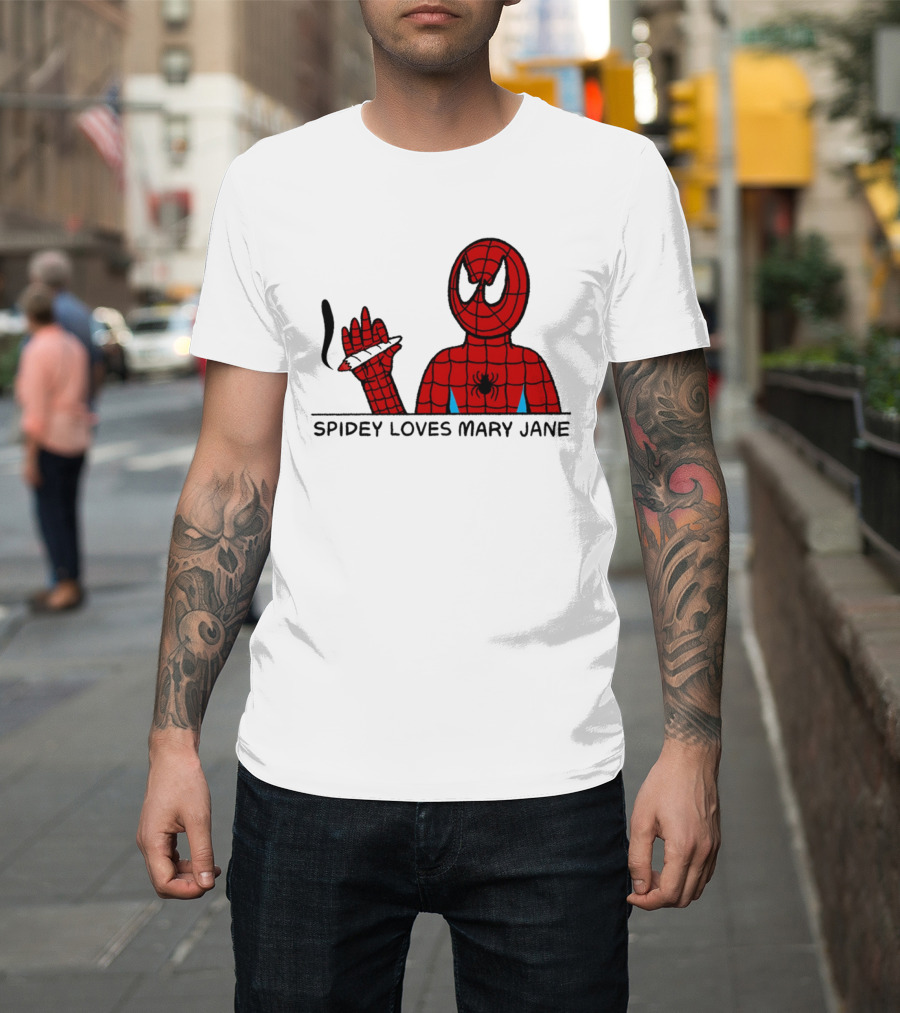 Spidey Loves Mary Jane Spider Man Smoking Humor T-Shirt