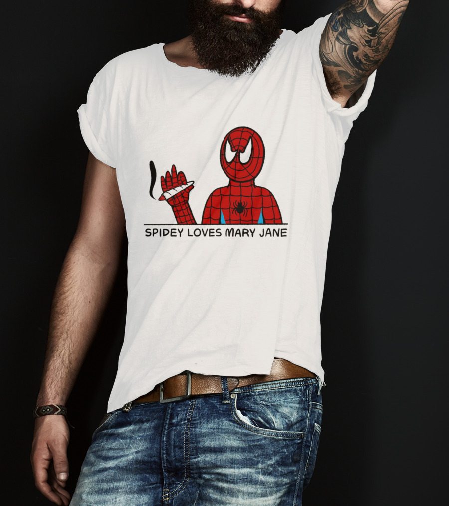 Spidey Loves Mary Jane Spider Man Smoking Humor T-Shirt