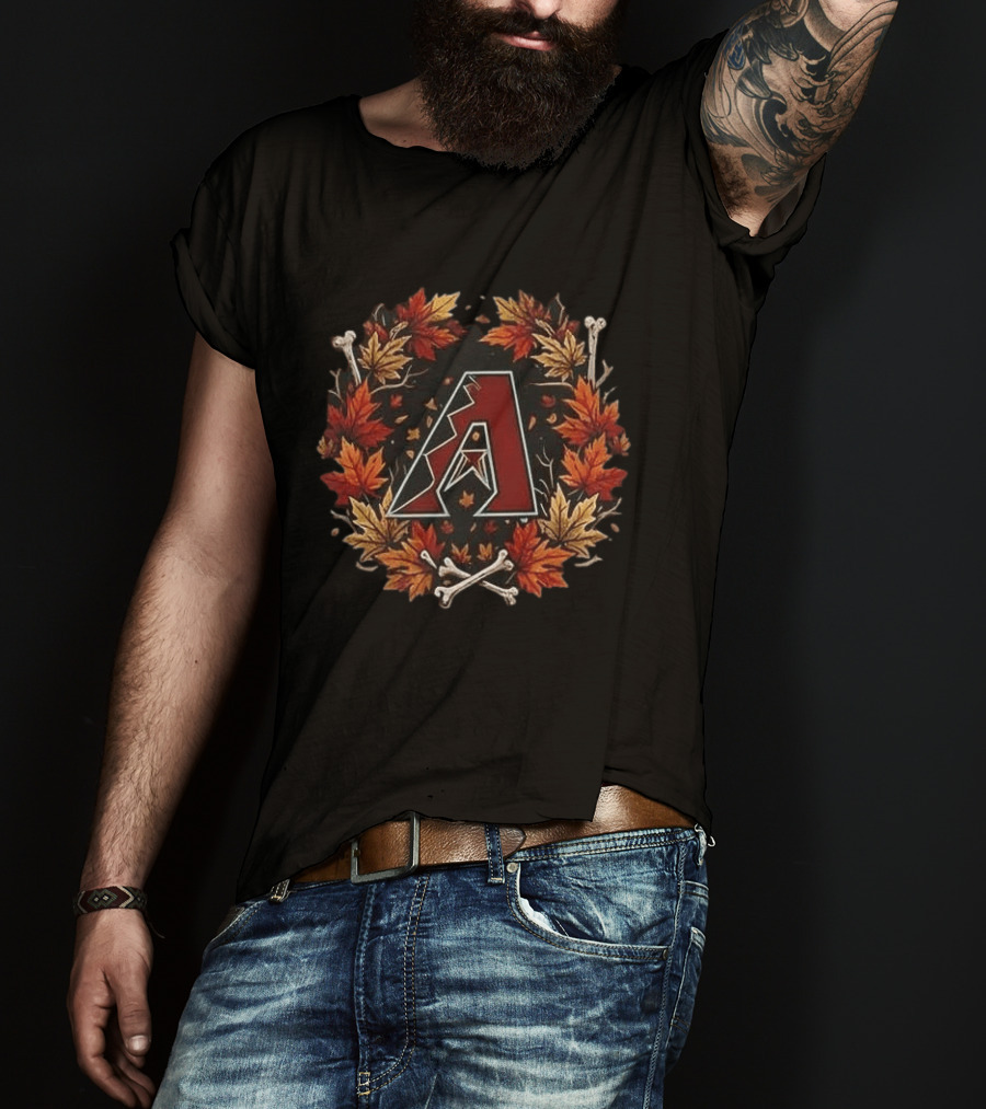 Arizona Diamondbacks Halloween Skull Crossed Bats Maple Leaves Baseballs T-Shirt