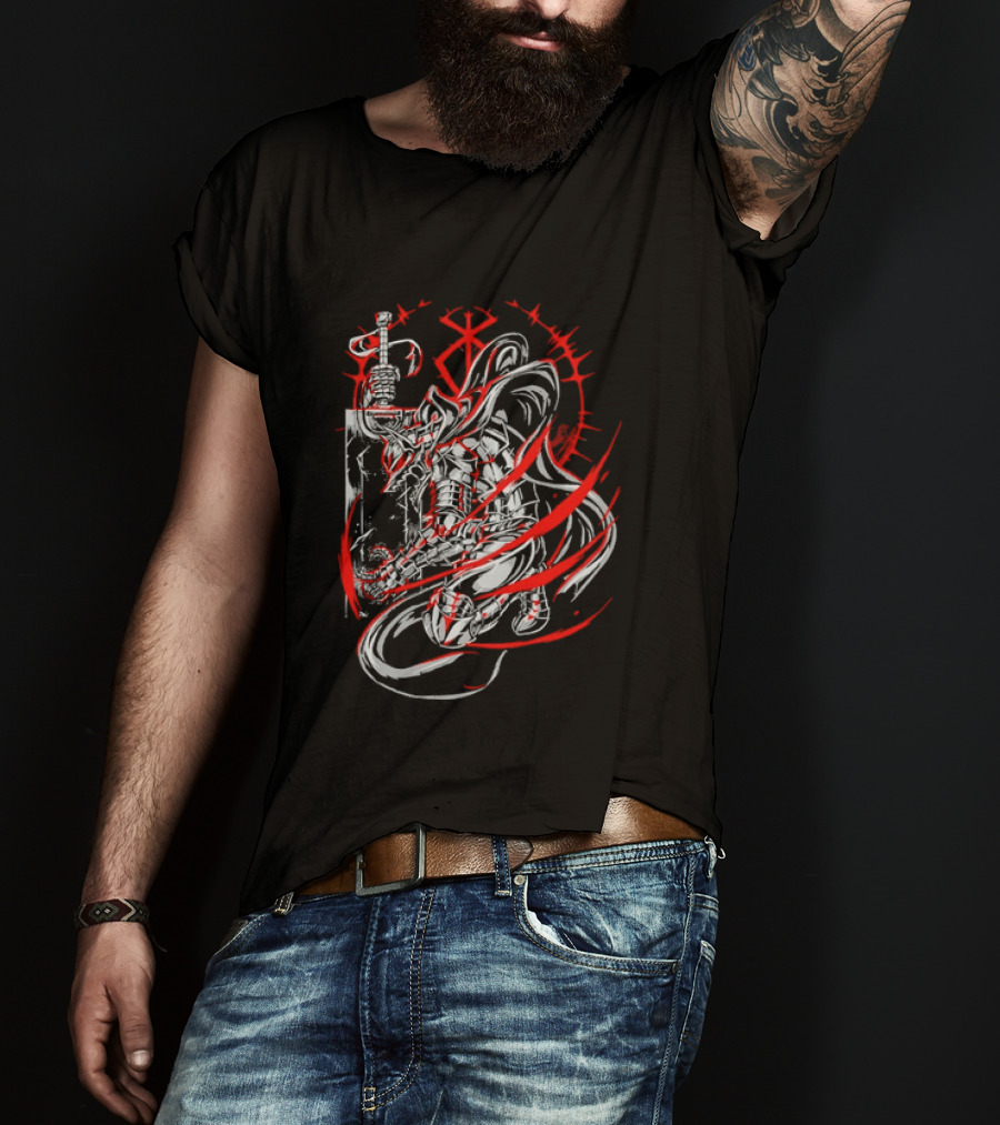 Berserk Dragonslayer Sword Armored Knight Red Sacrifice Glyph T-Shirt