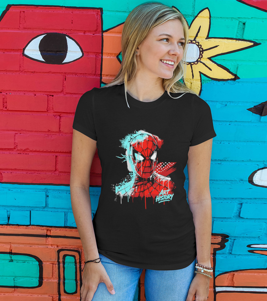 Spider Man Mask Dripping Paint Graffiti Art History Halftone Splatter T-Shirt