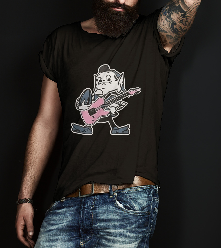 Cleveland Browns Elf Holding Football And Pink Electric Guitar T-Shirt