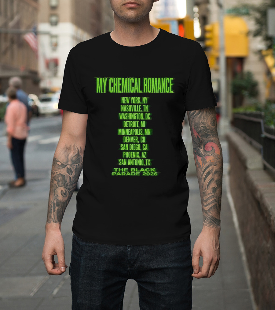 My Chemical Romance The Black Parade 2026 New York City Nashville Washington Detroit Minneapolis Denver San Diego Phoenix San Antonio Tour Dates T-Shirt