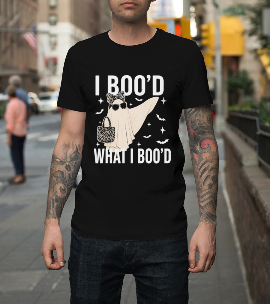 I Boo'd What I Boo'd Cartoon Ghost Leopard Bow Sunglasses Handbag T-Shirt