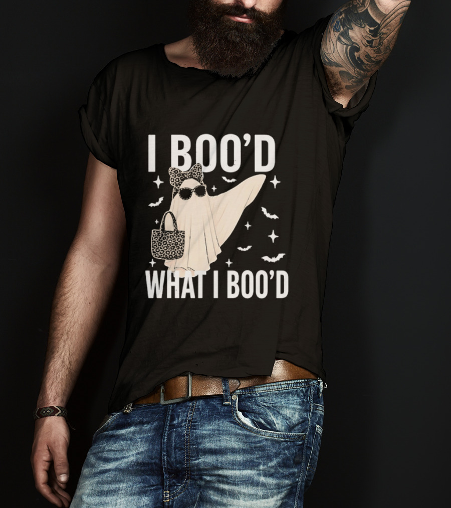 I Boo'd What I Boo'd Cartoon Ghost Leopard Bow Sunglasses Handbag T-Shirt