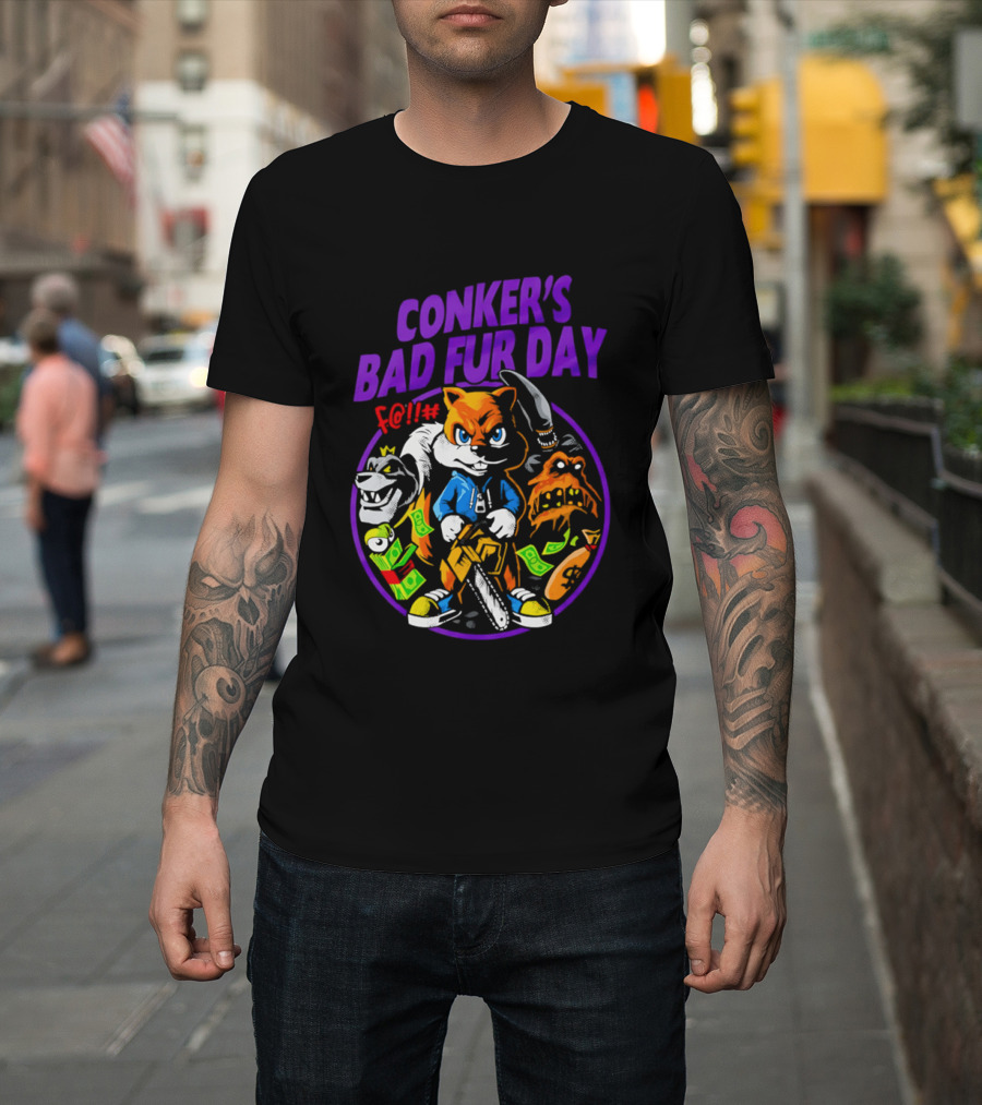 Conker's Bad Fur Day Chainsaw Squirrel Gaming Money T-Shirt