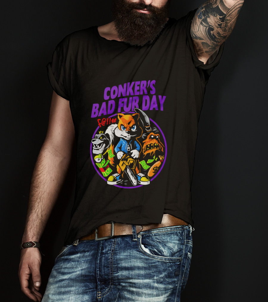 Conker's Bad Fur Day Chainsaw Squirrel Gaming Money T-Shirt