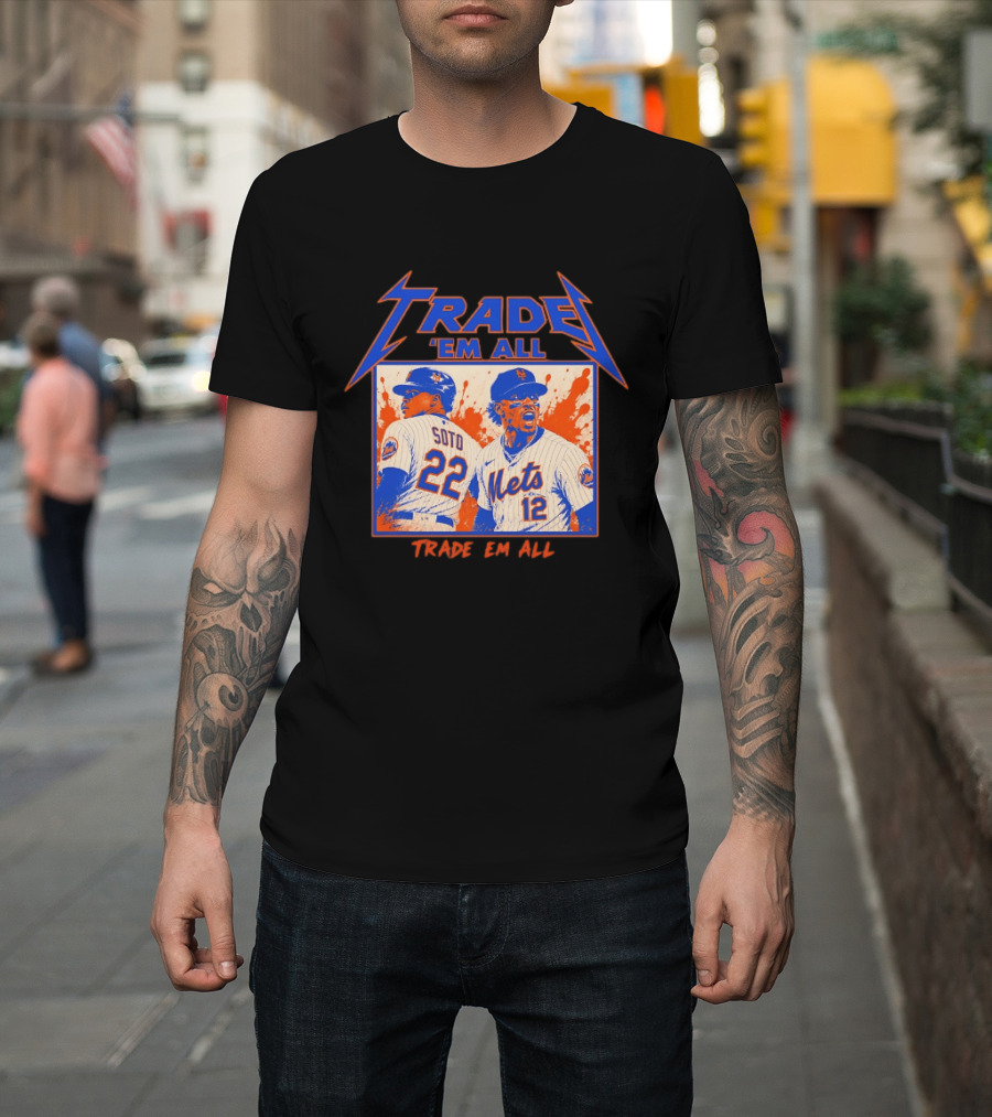 New York Mets Trade Em All Soto Heavy Metal Splatter Player Photos T-Shirt