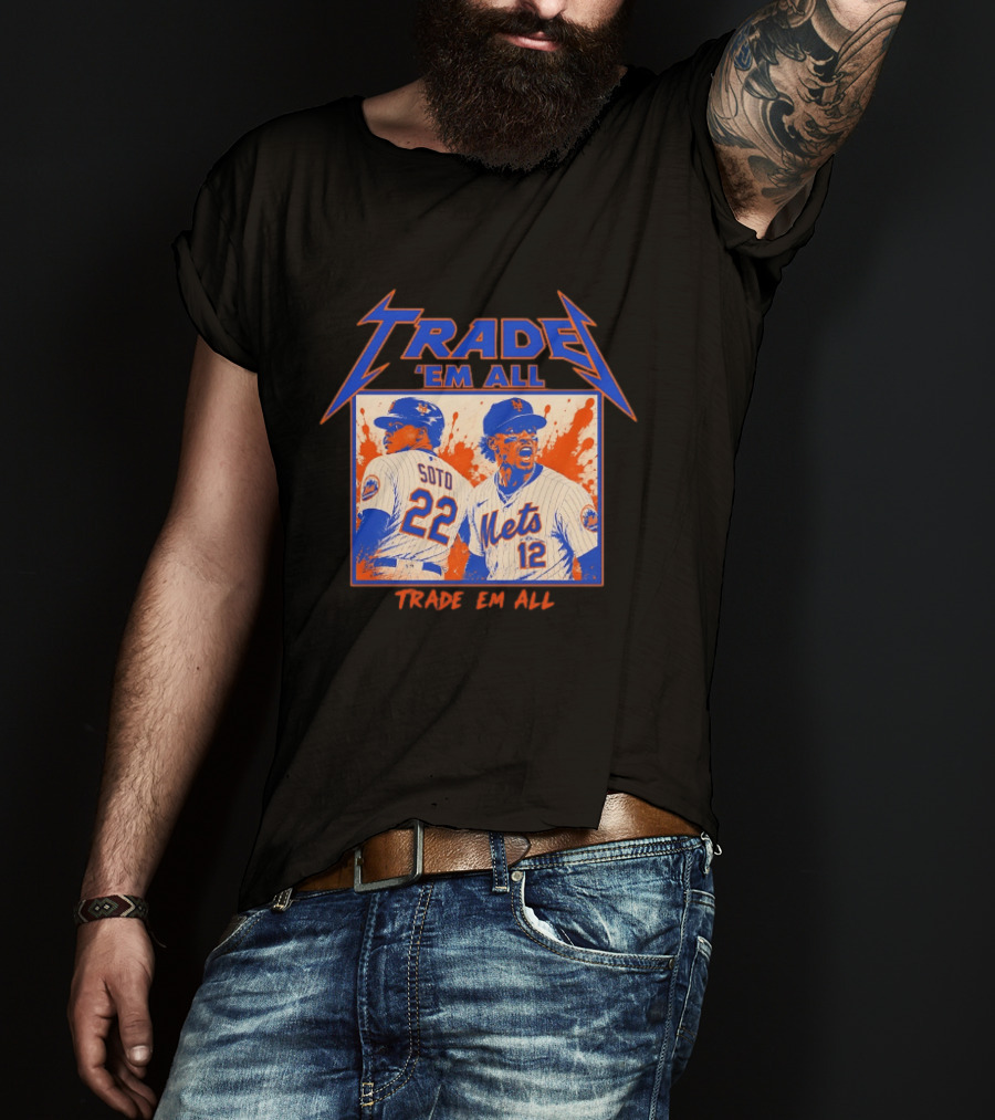 New York Mets Trade Em All Soto Heavy Metal Splatter Player Photos T-Shirt