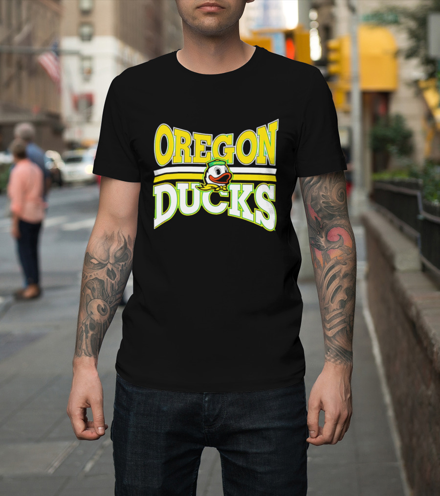 Oregon Ducks Cartoon Sailor Cap Green Yellow Stripes T-Shirt