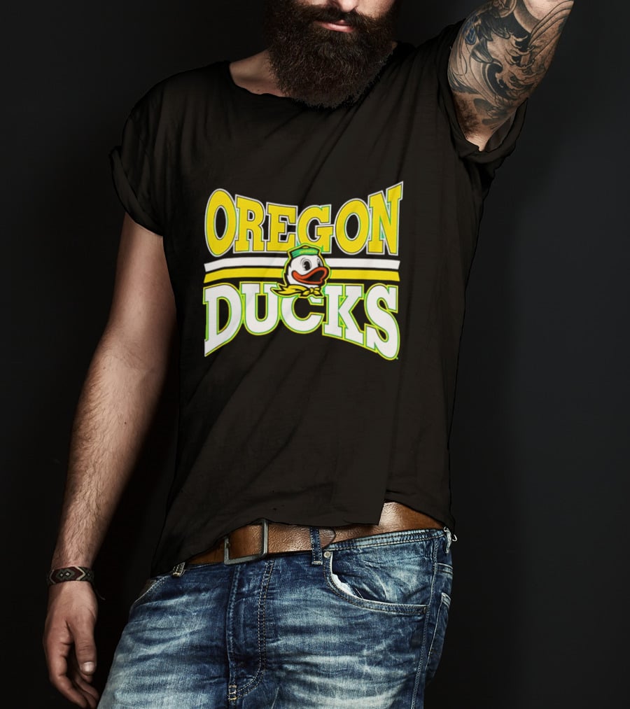 Oregon Ducks Cartoon Sailor Cap Green Yellow Stripes T-Shirt