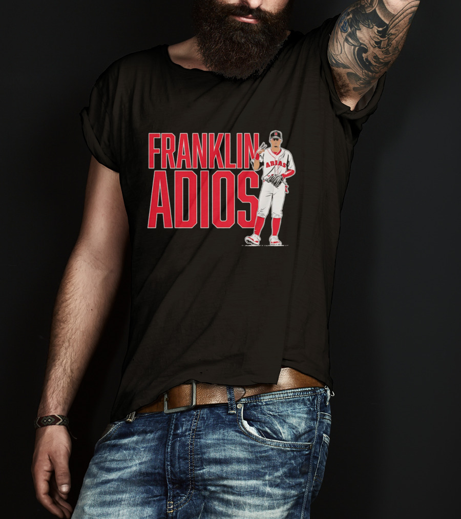 Franklin Arias Adios Baseball Player Gesture In Red And White Uniform T-Shirt