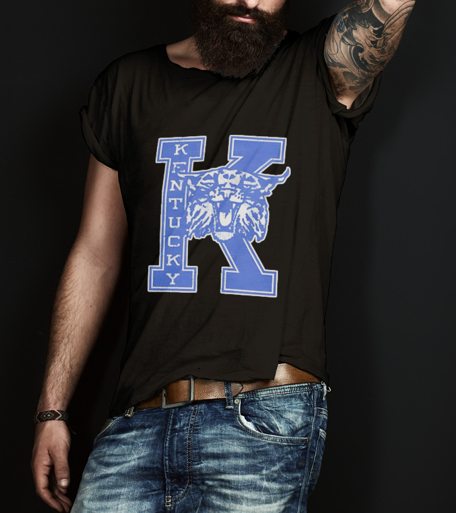 Kentucky Wildcats NCAA Distressed Block Letter K Wildcats Head T-Shirt