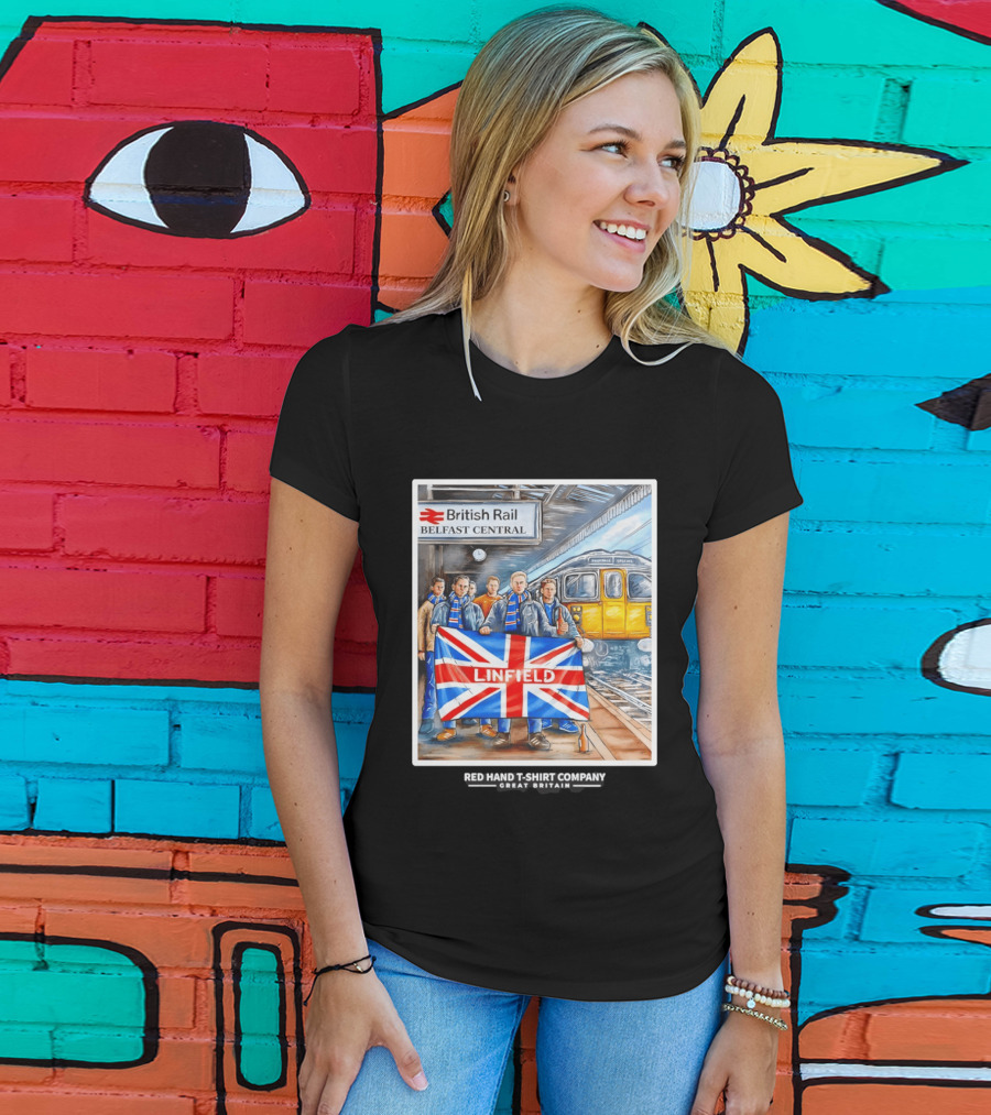 British Rail Belfast Central Linfield UK Flag T-Shirt